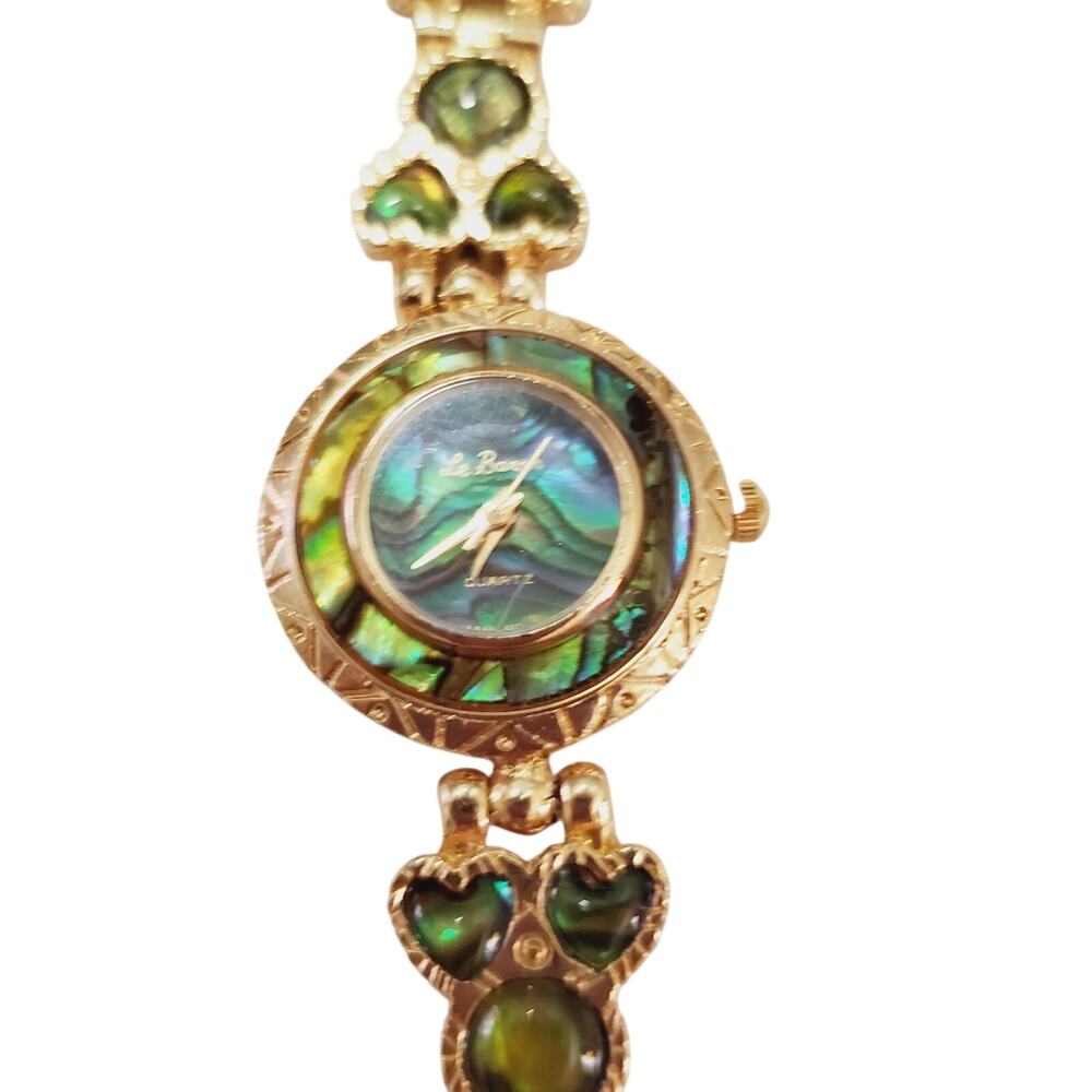Vintage Ladies LE BARON Abalone Shell Quartz Watch Gold-Tone Snap Back Collect
